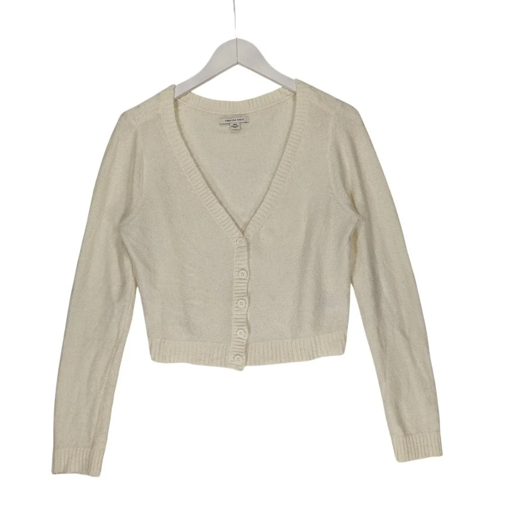 American Eagle Womens Cream Crew Neck Knit Pullover Sweater Size S Small White